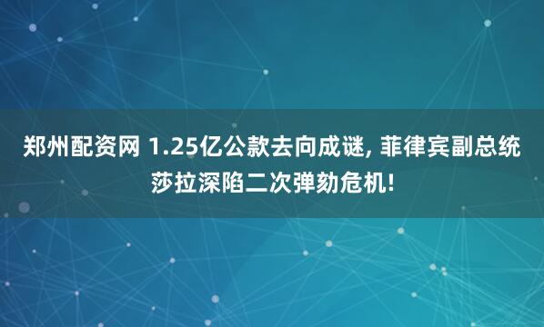 郑州配资网 1.25亿公款去向成谜, 菲律宾副总统莎拉深陷二次弹劾危机!
